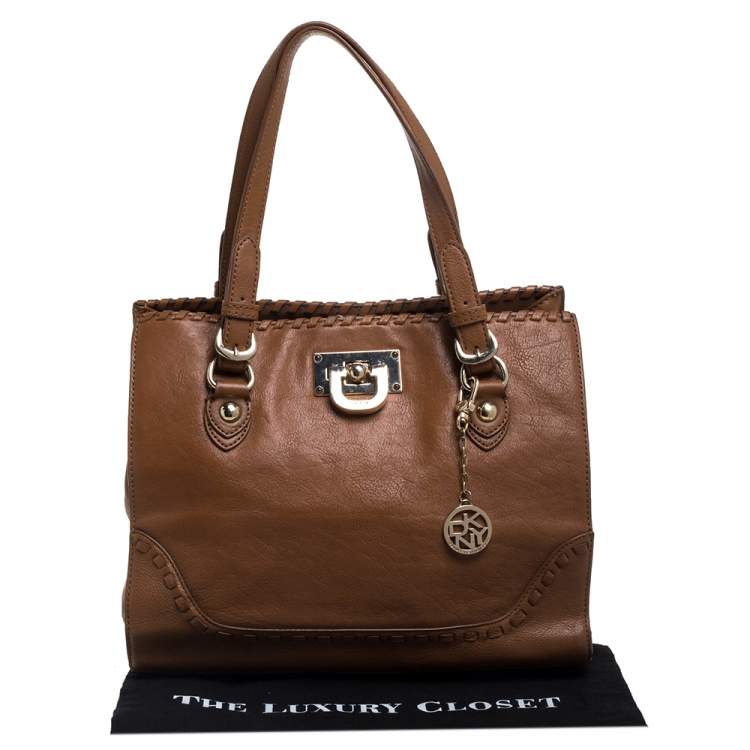مملوكة مسبقًا Dkny Tan Leather Beekman French Whipstitch Trim Tote