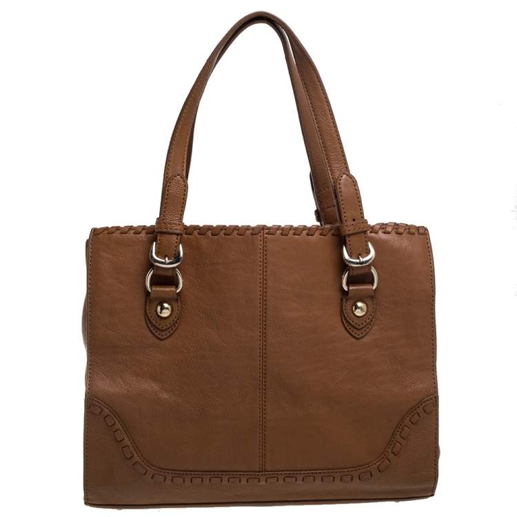 مملوكة مسبقًا Dkny Tan Leather Beekman French Whipstitch Trim Tote