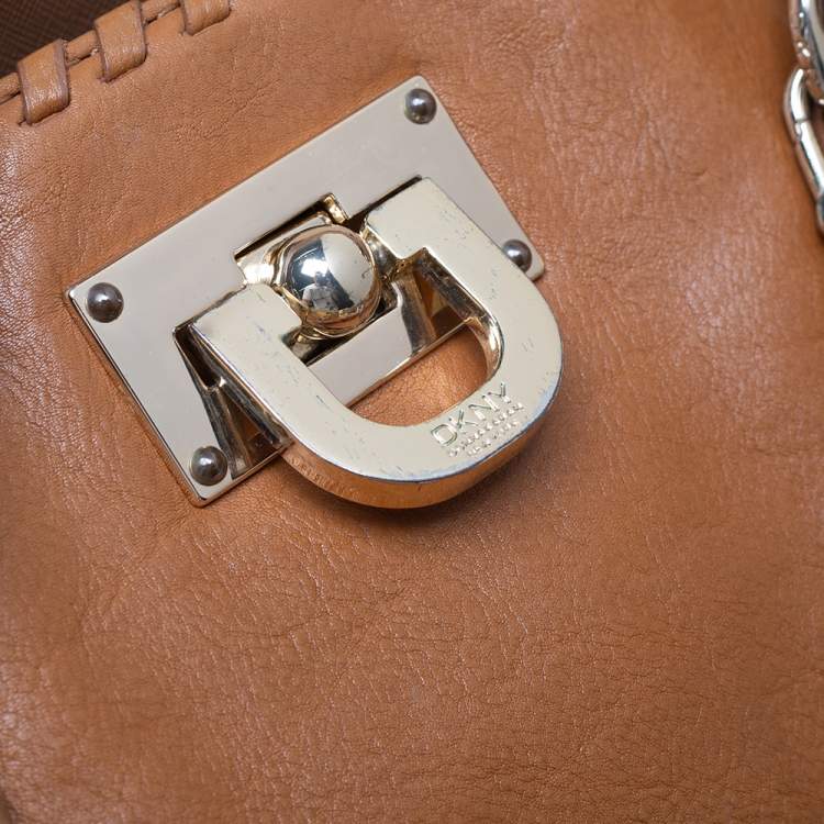 مملوكة مسبقًا Dkny Tan Leather Beekman French Whipstitch Trim Tote