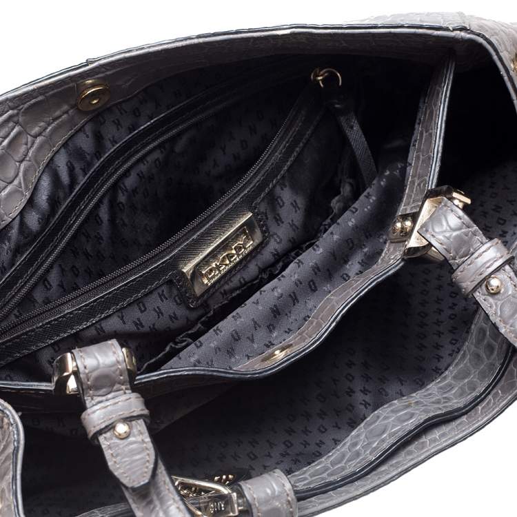 Pre Owned DKNY Grey Crocodile Embossed Leather Tote