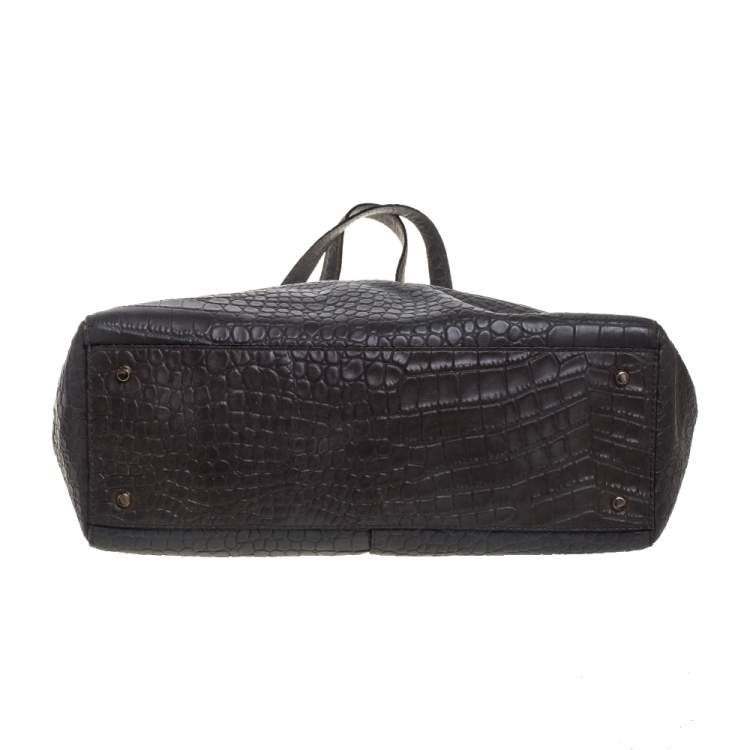Pre Owned DKNY Grey Crocodile Embossed Leather Tote