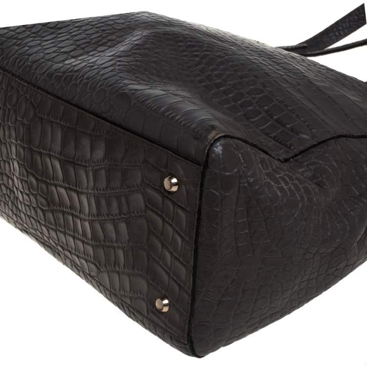 Pre Owned DKNY Grey Crocodile Embossed Leather Tote