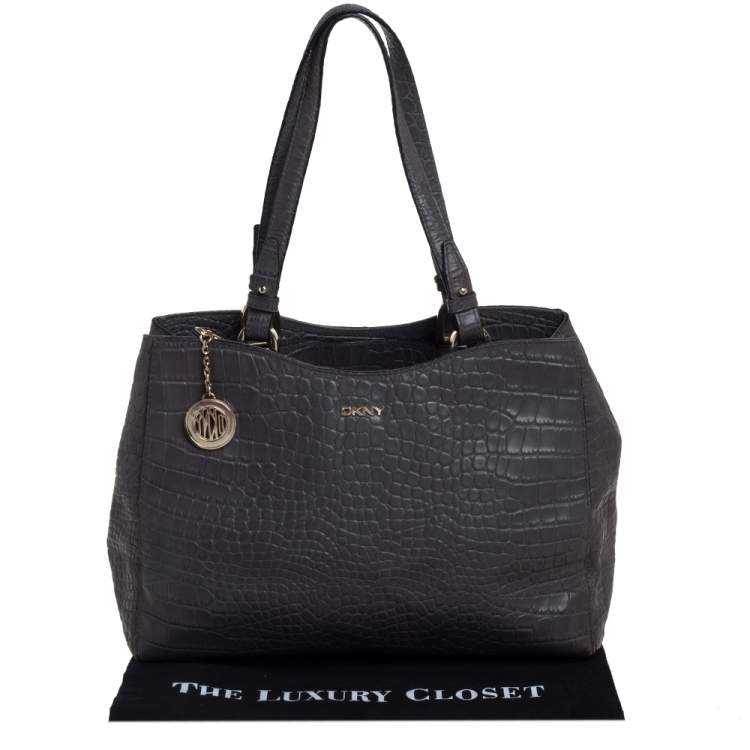 Pre Owned DKNY Grey Crocodile Embossed Leather Tote