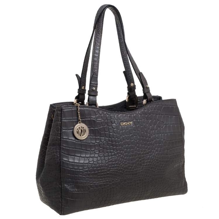 Pre Owned DKNY Grey Crocodile Embossed Leather Tote