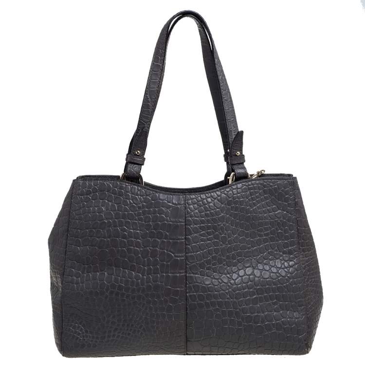 Pre Owned DKNY Grey Crocodile Embossed Leather Tote