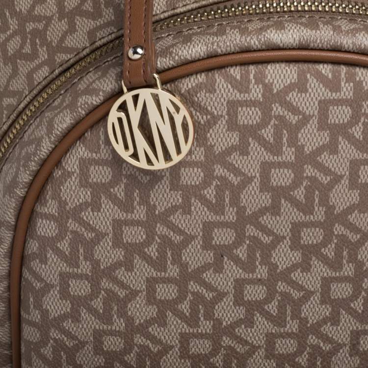Pre Owned DKNY Beige/Brown Signature Coated Canvas and Leather Casey Backpack