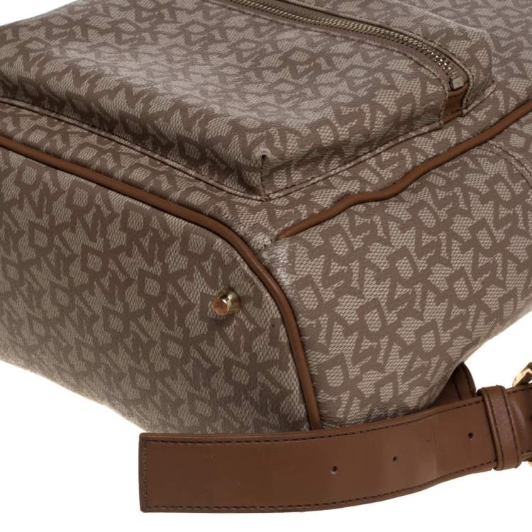 Pre Owned DKNY Beige/Brown Signature Coated Canvas and Leather Casey Backpack