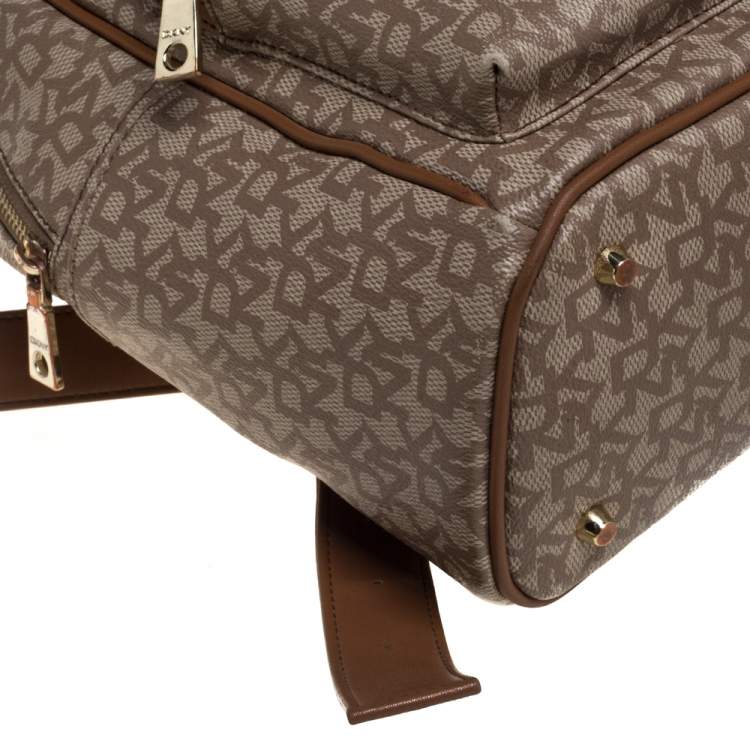 Pre Owned DKNY Beige/Brown Signature Coated Canvas and Leather Casey Backpack