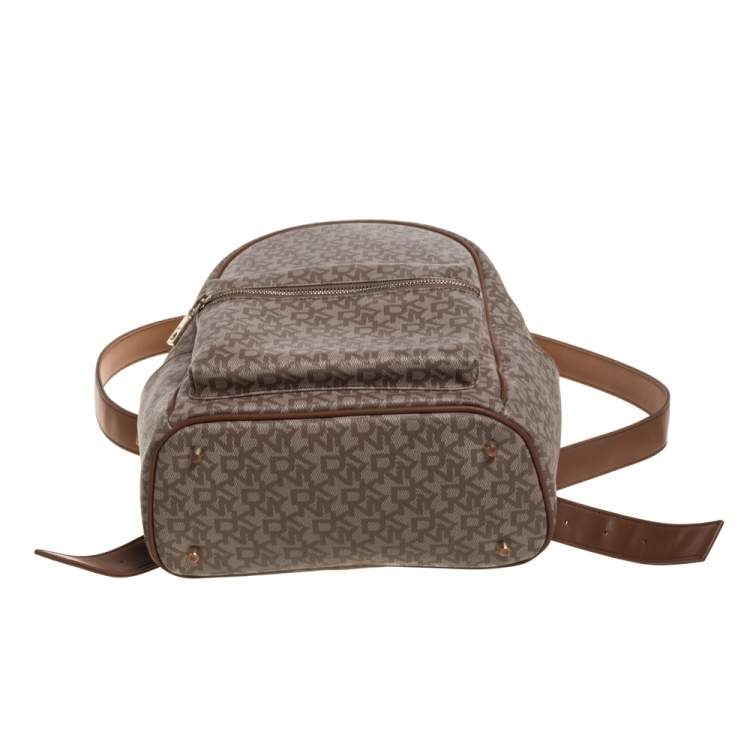 Pre Owned DKNY Beige/Brown Signature Coated Canvas and Leather Casey Backpack