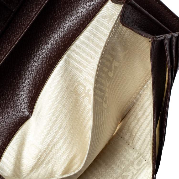 Pre Owned Dkny Beige/Brown Signature Canvas and Leather Wallet