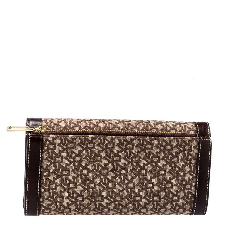 Pre Owned Dkny Beige/Brown Signature Canvas and Leather Wallet