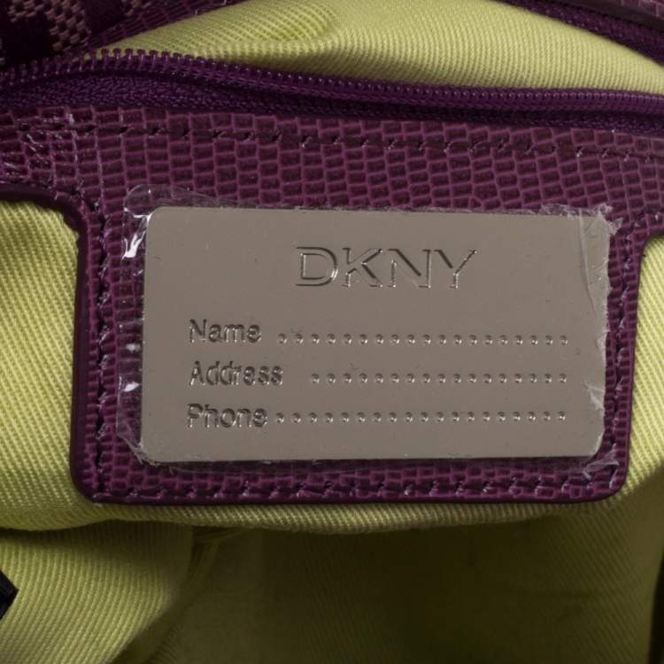 Pre Owned Dkny Purple Signature Canvas and Lizard Embossed Leather Satchel