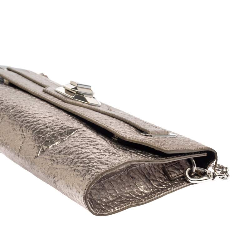 Pre Owned DKNY Metallic Grey Leather Flap Chain Clutch