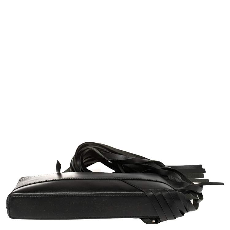 Pre Owned DKNY Black Leather Fringe Clutch