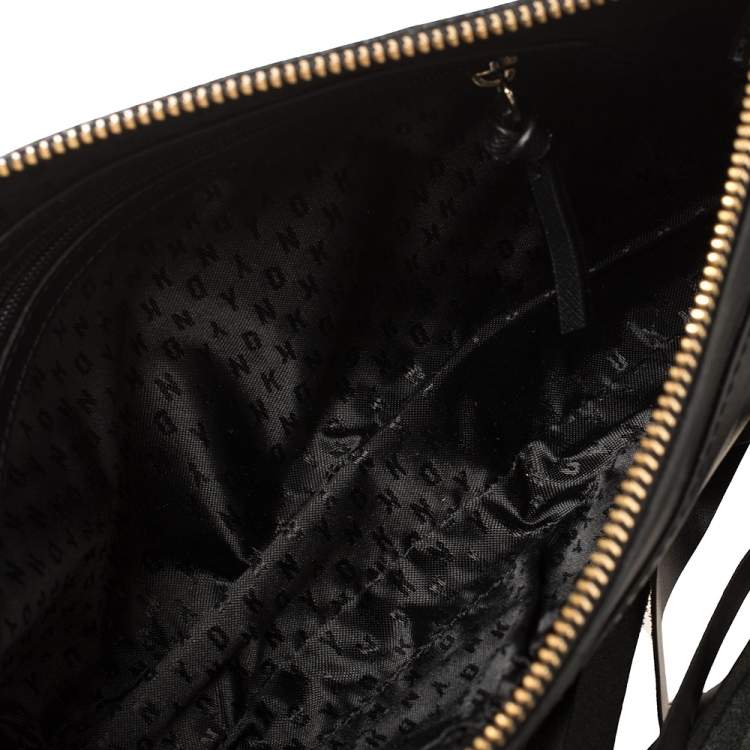 Pre Owned DKNY Black Leather Fringe Clutch