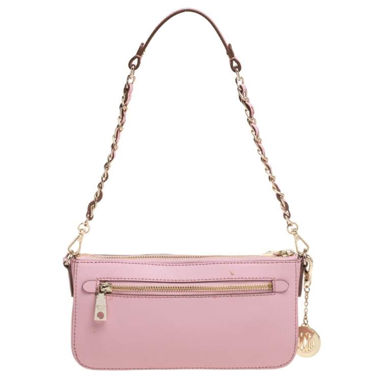 Pre Owned Dkny Pink Leather Bryant Park Chain Crossbody Bag  