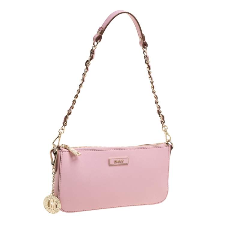 Pre Owned Dkny Pink Leather Bryant Park Chain Crossbody Bag  
