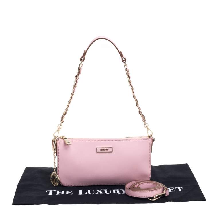 Pre Owned Dkny Pink Leather Bryant Park Chain Crossbody Bag  