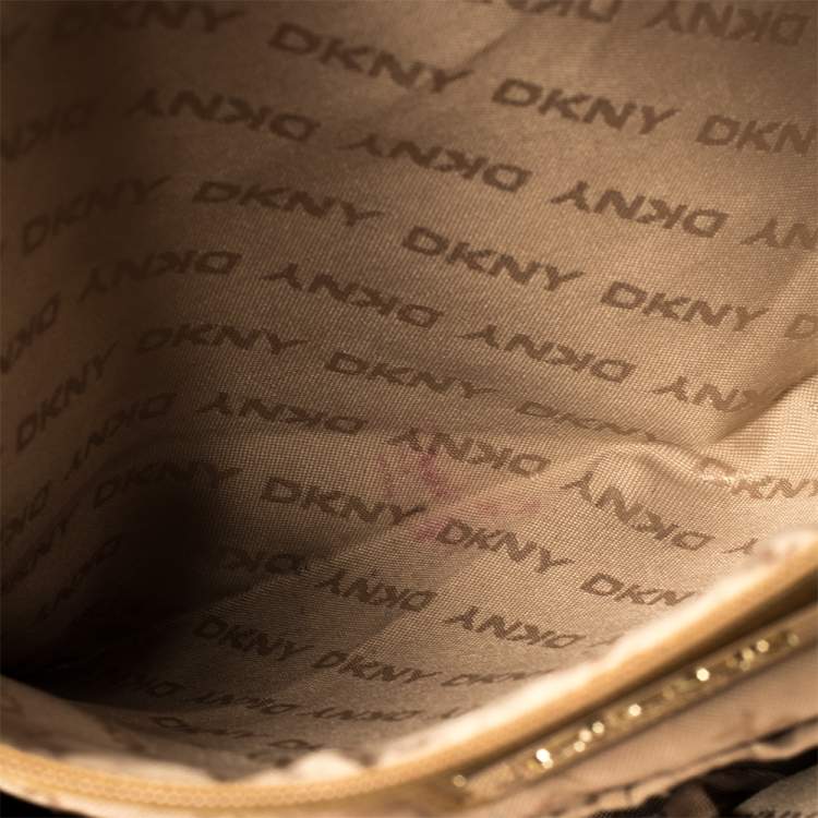 Pre Owned Dkny Beige/Brown Signature Canvas and Leather Heritage Lock Tote