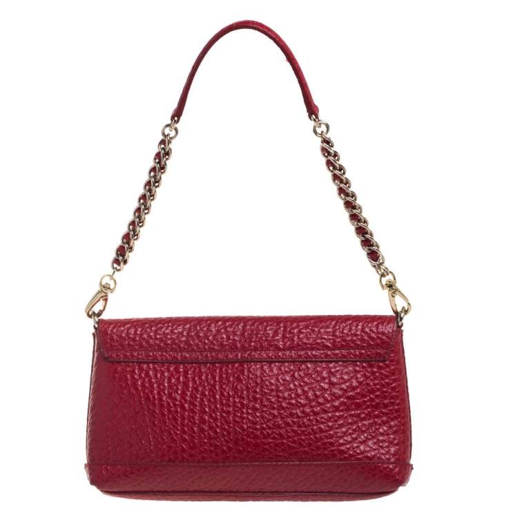 Pre Owned DKNY Red Grain Leather Flap Shoulder Bag