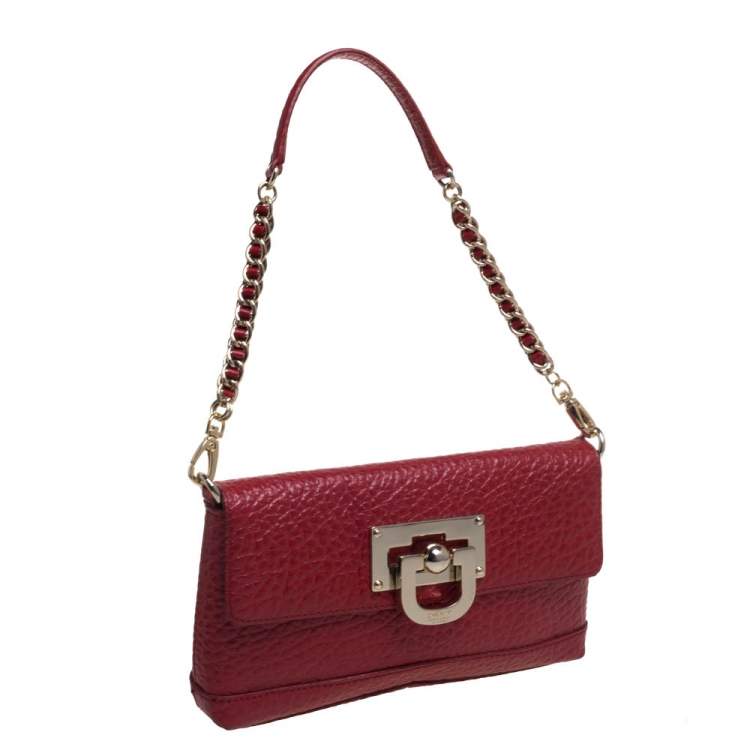 Pre Owned DKNY Red Grain Leather Flap Shoulder Bag