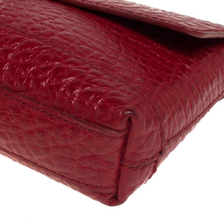 Pre Owned DKNY Red Grain Leather Flap Shoulder Bag