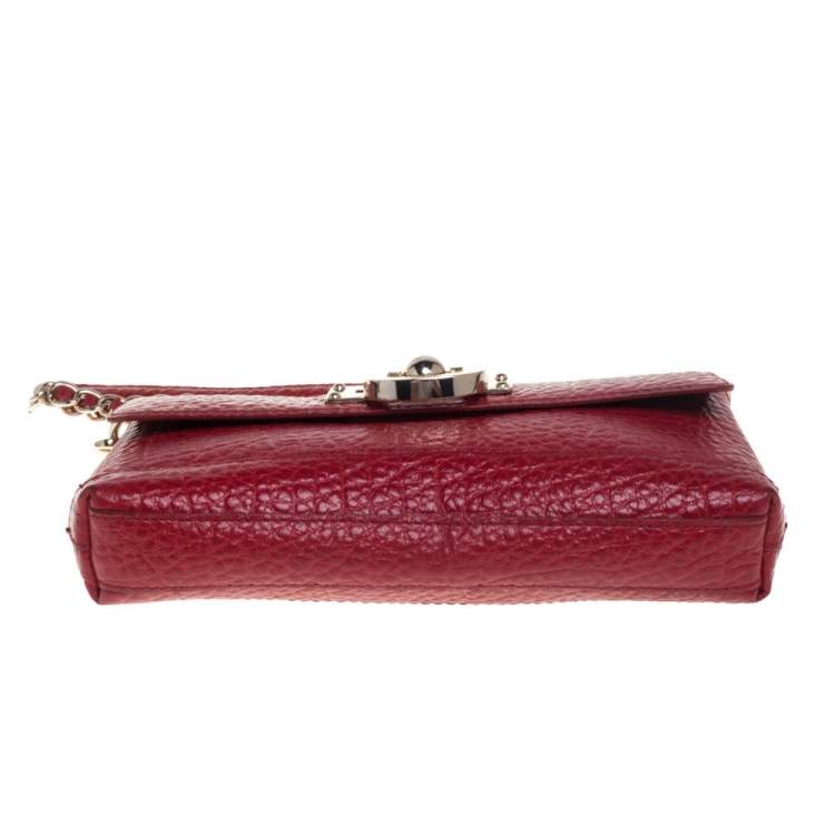 Pre Owned DKNY Red Grain Leather Flap Shoulder Bag