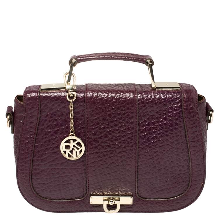 Pre Owned DKNY Purple Leather Flap Top Handle Bag