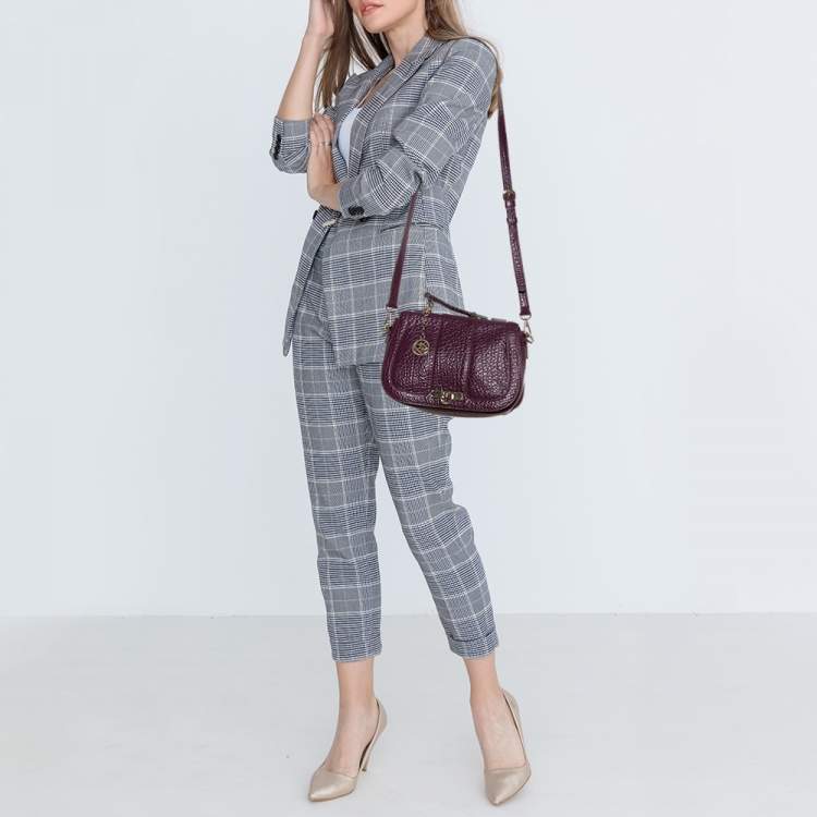 Pre Owned DKNY Purple Leather Flap Top Handle Bag