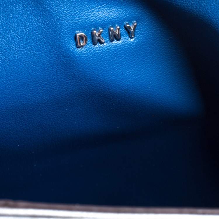 Pre Owned Dkny Silver/Blue Leather Side Zip Reversible Tote