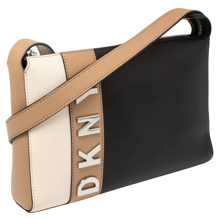 Pre Owned DKNY Tri Color Leather Metal Logo Crossbody Bag