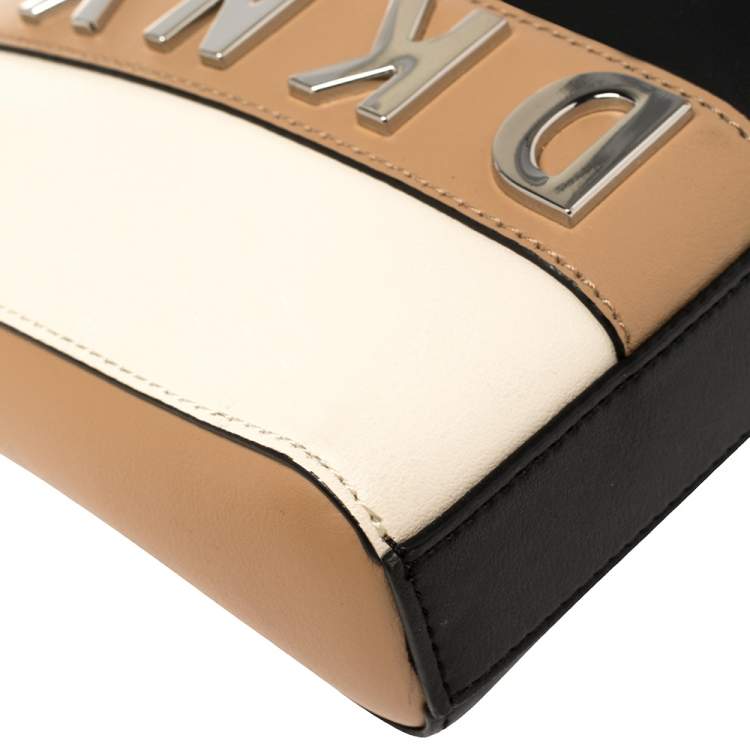 Pre Owned DKNY Tri Color Leather Metal Logo Crossbody Bag