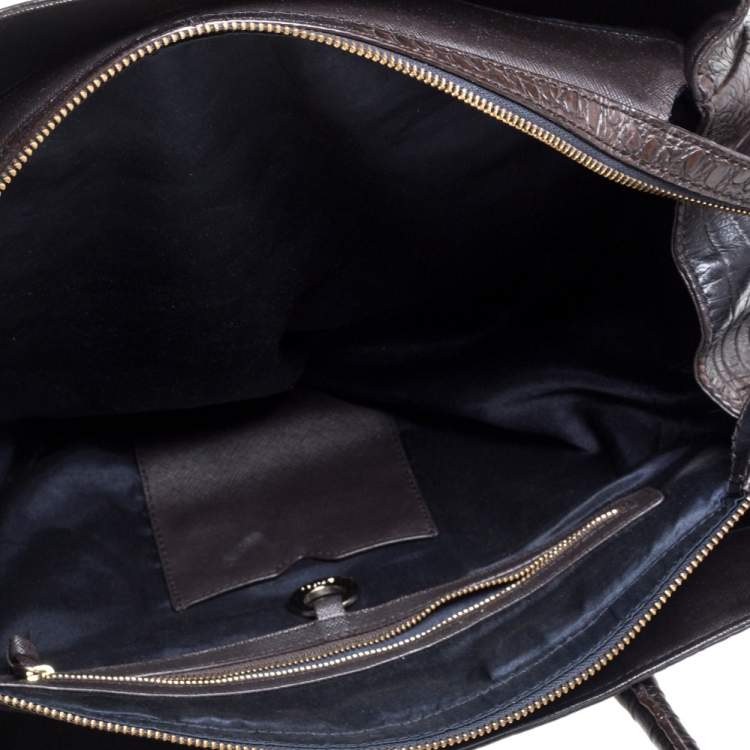 مملوكة مسبقًا Dkny Dark Brown Croc Embossed Leather Zipped Satchel