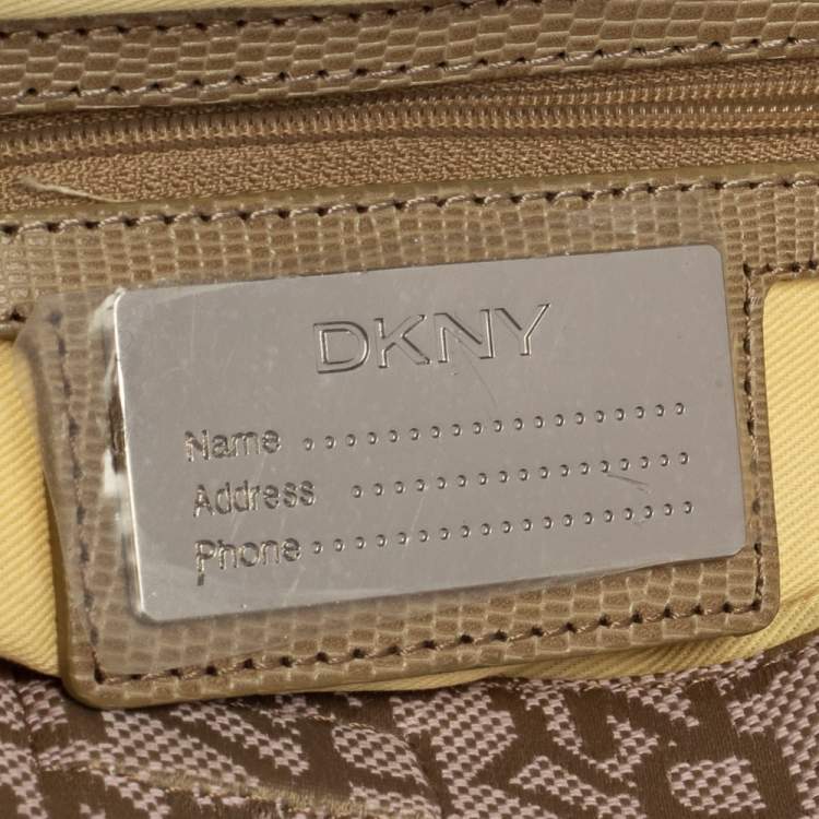 Pre Owned Dkny Pale Green/Beige Monogram Canvas and Lizard Embossed Bow Tote