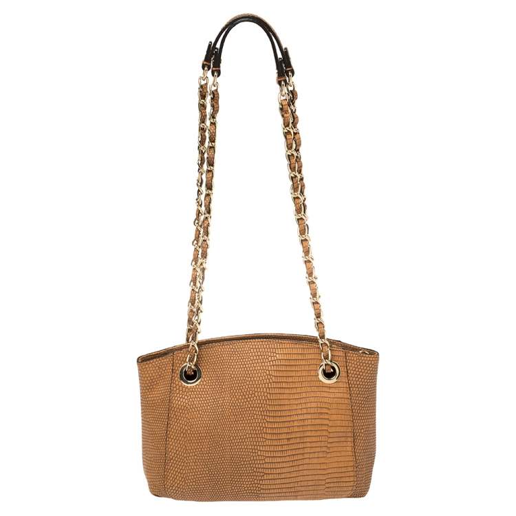 Pre Owned DKNY Brown Lizard Embossed Leather Chain Shoulder Bag