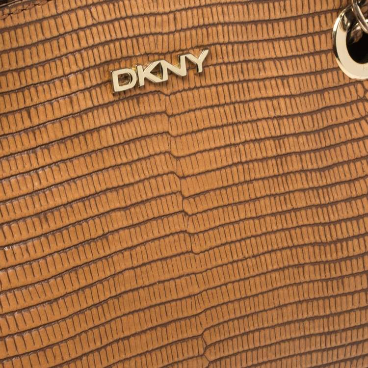 Pre Owned DKNY Brown Lizard Embossed Leather Chain Shoulder Bag