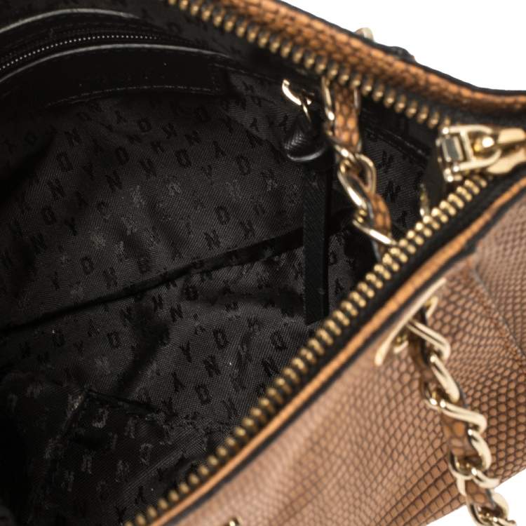 Pre Owned DKNY Brown Lizard Embossed Leather Chain Shoulder Bag