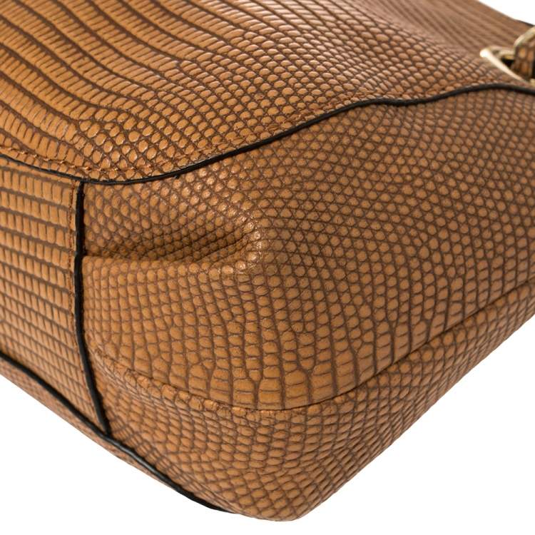 Pre Owned DKNY Brown Lizard Embossed Leather Chain Shoulder Bag