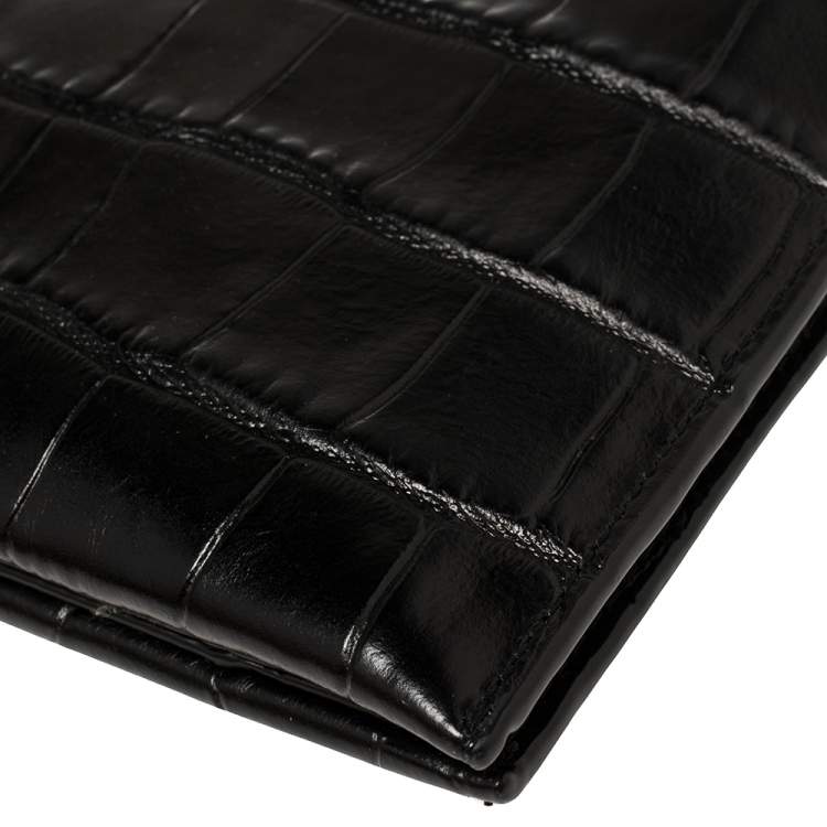 Pre Owned Dkny Black Croc Embossed Leather Shoulder Bag