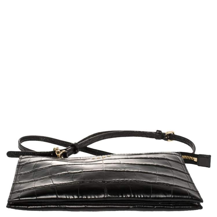 Pre Owned Dkny Black Croc Embossed Leather Shoulder Bag