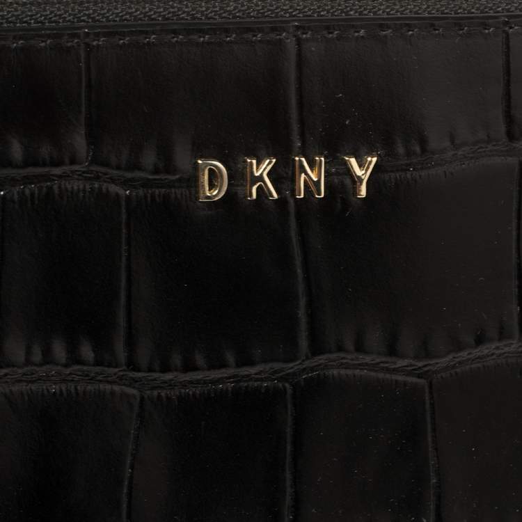 Pre Owned Dkny Black Croc Embossed Leather Shoulder Bag