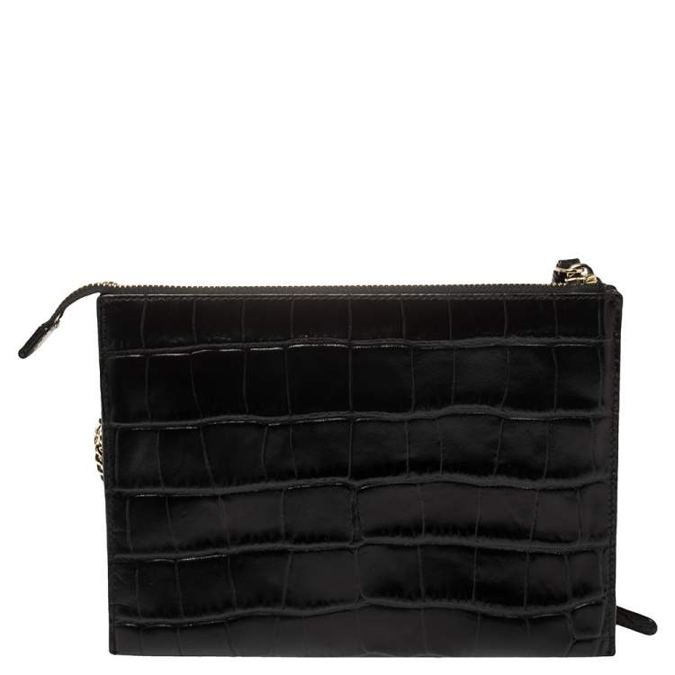 Pre Owned Dkny Black Croc Embossed Leather Shoulder Bag