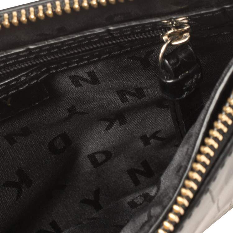 Pre Owned Dkny Black Croc Embossed Leather Shoulder Bag