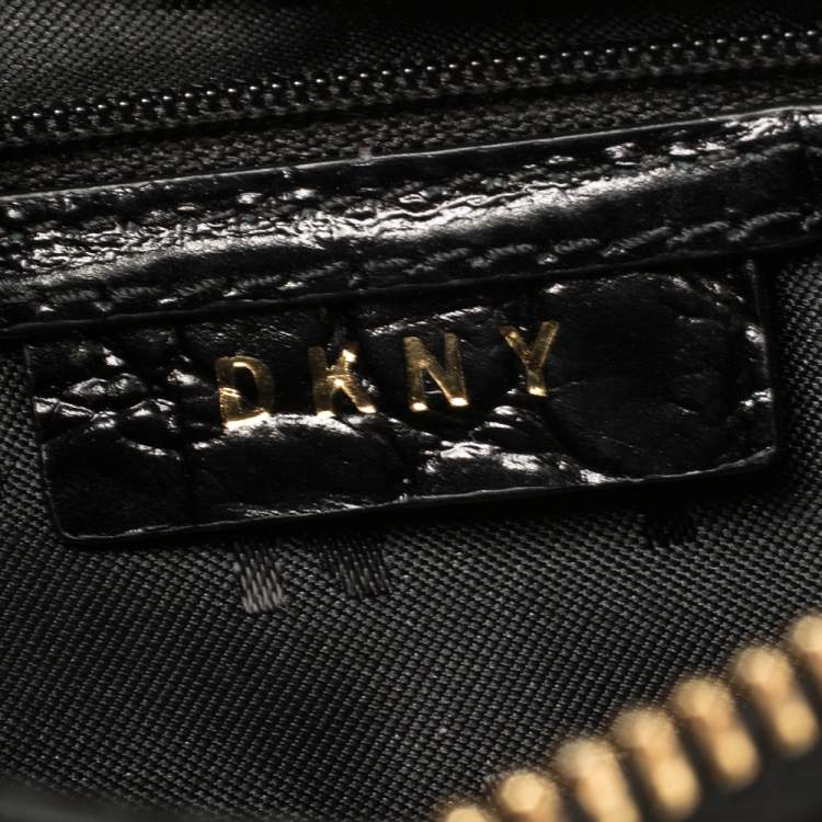 Pre Owned Dkny Black Croc Embossed Leather Shoulder Bag