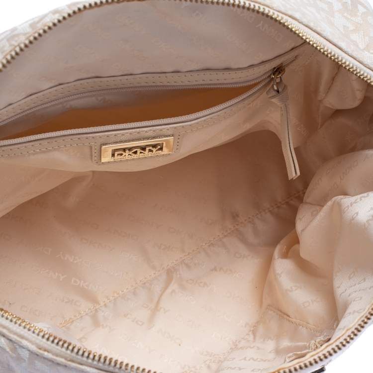 Pre Owned DKNY Beige Monogram Canvas Boston Bag