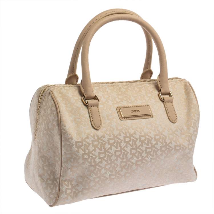 Pre Owned DKNY Beige Monogram Canvas Boston Bag