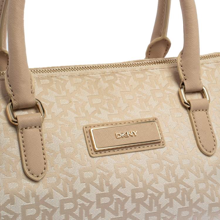 Pre Owned DKNY Beige Monogram Canvas Boston Bag