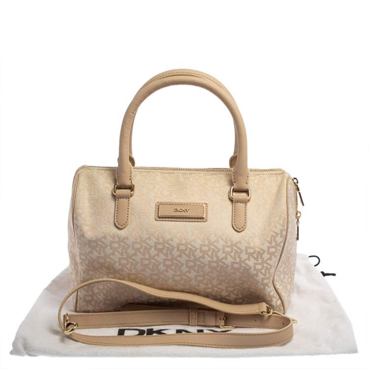 Pre Owned DKNY Beige Monogram Canvas Boston Bag