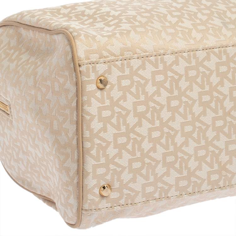 Pre Owned DKNY Beige Monogram Canvas Boston Bag