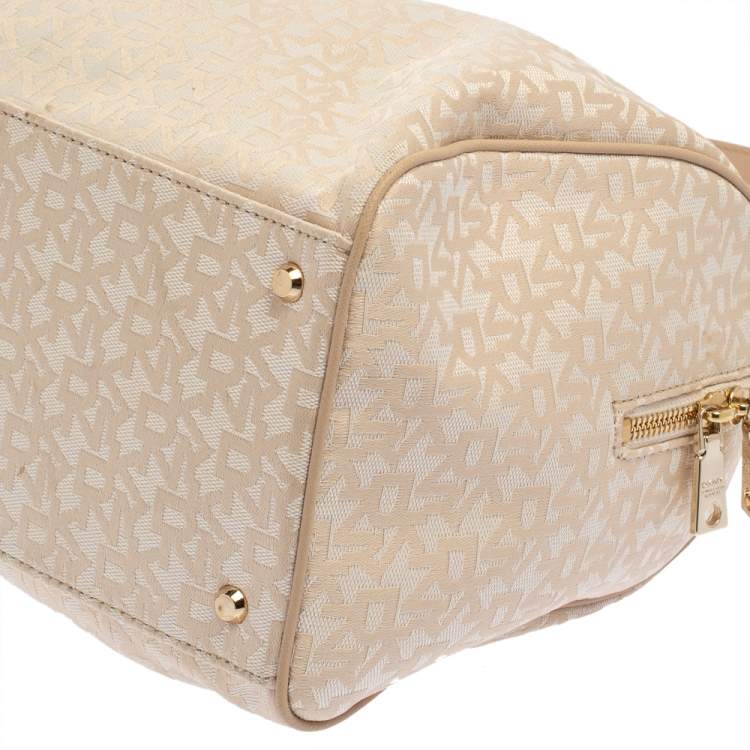 Pre Owned DKNY Beige Monogram Canvas Boston Bag